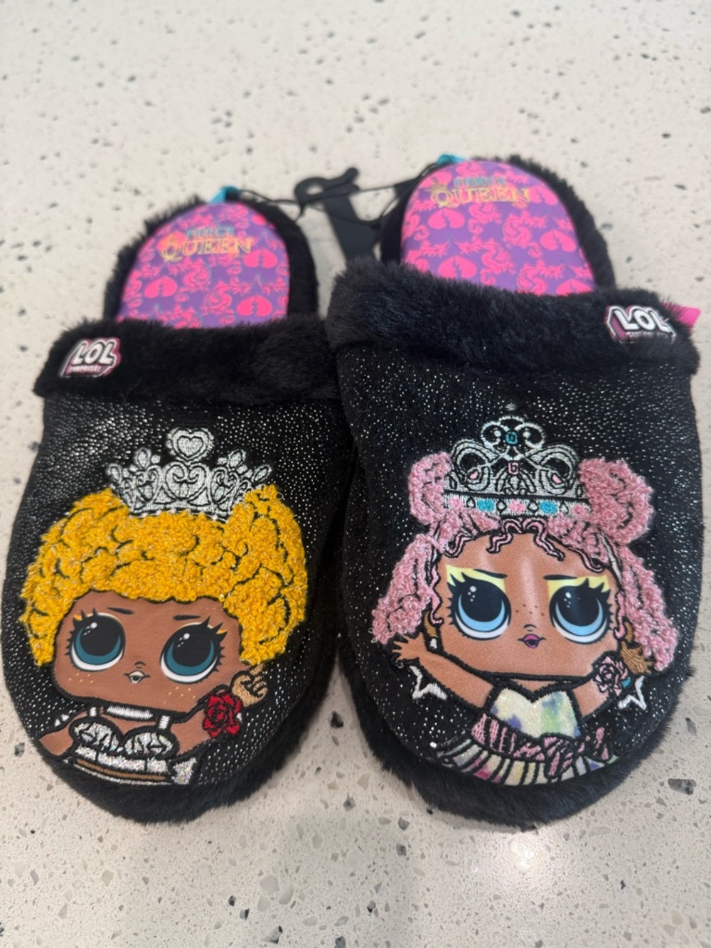 Girls Sz 4-5 L.O.L. Surprise! Black Glitter Princess Slippers